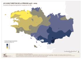 Le climat breton de la période 1976-2005 - Cumuls d'évapotranspiration moyenne en été