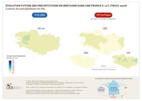 Évolution future des précipitations en Bretagne dans une France à +4°C (TRACC 2100) - Cumuls de précipitations en été