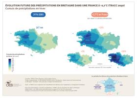 Évolution future des précipitations en Bretagne dans une France à +2,7°C (TRACC 2050) - Cumuls de précipitations en hiver