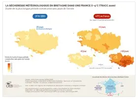 La sécheresse météorologique en Bretagne dans une France à +4°C (TRACC 2100) - Durée de la plus longue période consécutive sans pluie de l'année