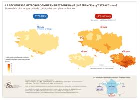 La sécheresse météorologique en Bretagne dans une France à +4°C (TRACC 2100) - Durée de la plus longue période consécutive sans pluie de l'année