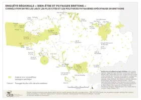 Corrélation entre les lieux les plus cités et les politiques paysagères spécifiques en Bretagne - Enquête régionale « Bien-être et paysages bretons »