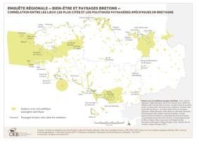 Corrélation entre les lieux les plus cités et les politiques paysagères spécifiques en Bretagne - Enquête régionale « Bien-être et paysages bretons »