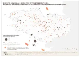 Répartition des répondatns évoquant la thématique éolienne par commune en Bretagne - Enquête régionale « Bien-être et paysages bretons »