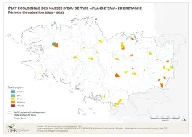 État écologique des masses d'eau de type "plans d'eau" en Bretagne - Période d'évaluation 2021 - 2023