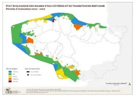État écologique des masses d'eau côtières et de transition en Bretagne - Période d'évaluation 2012 - 2017