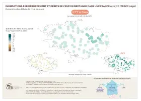 Inondations par débordement et débits de crue en Bretagne dans une France à +2,7°C (TRACC 2050) - Évolution des débits de crue annuels