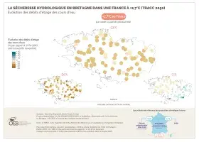 La sécheresse hydrologique en Bretagne dans une France à +2,7°C (TRACC 2050) - Évolution des débits d'étiage des cours d'eau
