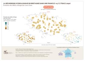 La sécheresse hydrologique en Bretagne dans une France à +2,7°C (TRACC 2050) - Évolution des débits d'étiage des cours d'eau