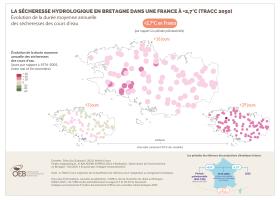 La sécheresse hydrologique en Bretagne dans une France à +2,7°C (TRACC 2050) - Évolution de la durée moyenne annuelle des sécheresses des cours d'eau