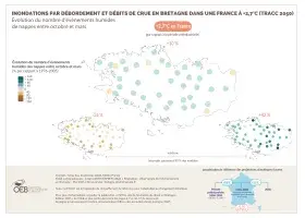 Inondations par débordement et débits de crue en Bretagne dans une France à +2,7°C (TRACC 2050) - Évolution du nombre d'évènements humides de nappes entre octobre et mars