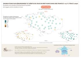 Inondations par débordement et débits de crue en Bretagne dans une France à +2,7°C (TRACC 2050) - Évolution du nombre d'évènements humides de nappes entre octobre et mars