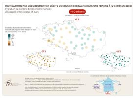 Inondations par débordement et débits de crue en Bretagne dans une France à +4°C (TRACC 2100) - Évolution du nombre d'évènements humides de nappes entre octobre et mars