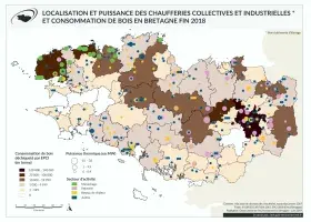 Nombre et puissance des chaufferies collectives et industrielles et consommation de bois fin 2018