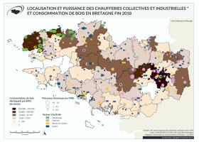 Nombre et puissance des chaufferies collectives et industrielles et consommation de bois fin 2018