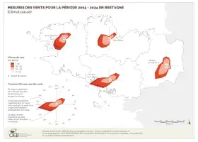 Mesures des vents pour la période 2005-2024 en Bretagne (climat passé)