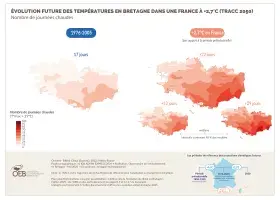 Évolution future des températures en Bretagne dans une France à +2,7°C (TRACC 2050) - Nombre de journées chaudes