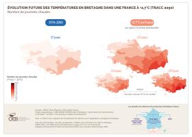 Évolution future des températures en Bretagne dans une France à +2,7°C (TRACC 2050) - Nombre de journées chaudes