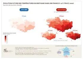 Évolution future des températures en Bretagne dans une France à +4°C (TRACC 2100) - Nombre de journées chaudes