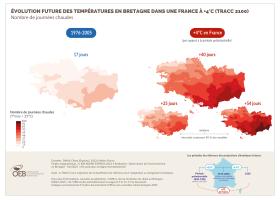 Évolution future des températures en Bretagne dans une France à +4°C (TRACC 2100) - Nombre de journées chaudes