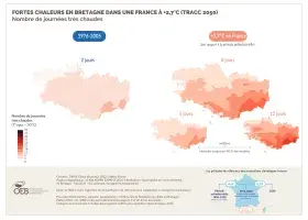 Les fortes chaleurs en Bretagne dans une France à +2,7°C (TRACC 2050) - Nombre de journées très chaudes