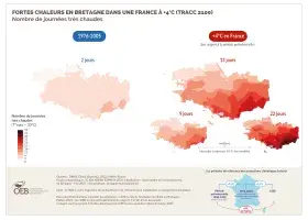 Les fortes chaleurs en Bretagne dans une France à +4°C (TRACC 2100) - Nombre de journées très chaudes