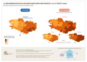 La sécheresse des sols en Bretagne dans une France à +2,7°C (TRACC 2050) - Nombre de jours avec sols secs chaque année