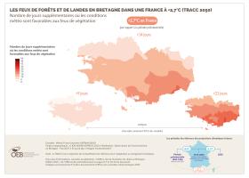 Les feux de forêts et de landes en Bretagne dans une France à +2,7°C (TRACC 2050) - Nombre de jours supplémentaires où les conditions météo sont favorables aux feux de végétation