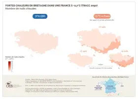 Les fortes chaleurs en Bretagne dans une France à +2,7°C (TRACC 2050) - Nombre de nuits chaudes