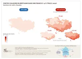 Les fortes chaleurs en Bretagne dans une France à +4°C (TRACC 2100) - Nombre de nuits chaudes