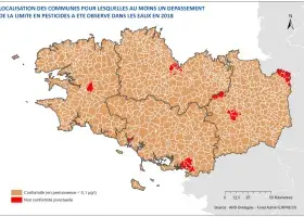 Pesticides dans les eaux distribuées bretonnes en 2018