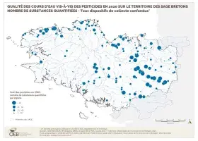 Qualité des cours d'eau bretons vis-à-vis des pesticides en 2020 - Nombre de substances quantifiées