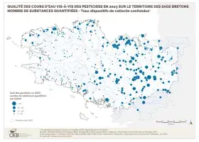 Qualité des cours d'eau bretons vis-à-vis des pesticides en 2023 - Nombre de substances quantifiées