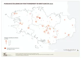 Puissance éolienne en fonctionnement en 2020 par commune