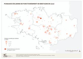 Puissance éolienne en fonctionnement en 2020 par commune