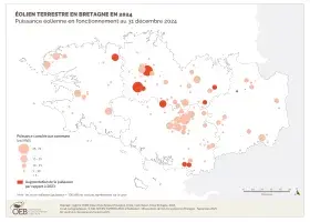 Puissance éolienne en fonctionnement en 2024 par commune