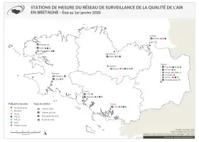 Stations de mesure du réseau de surveillance de l'air en Bretagne - Janvier 2020