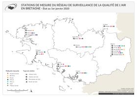 Stations de mesure du réseau de surveillance de l'air en Bretagne - Janvier 2020