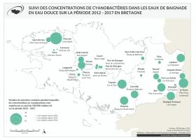 Cyanobactéries dans les eaux douces de loisir bretonnes, période 2012 - 2017