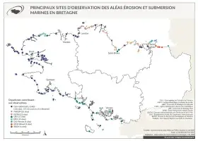 Principaux sites d'observation des aléas érosion et submersion marine en Bretagne