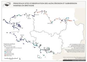 Principaux sites d'observation des aléas érosion et submersion marine en Bretagne