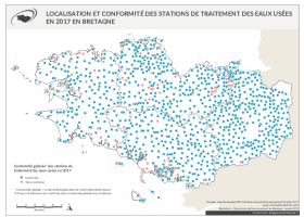 Localisation et conformité des stations de traitement des eaux usées en Bretagne en 2017