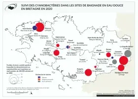 Cyanobactéries dans les eaux douces de loisir bretonnes, saison 2020