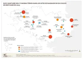 Cyanobactéries dans les eaux douces de loisir bretonnes, saison 2023