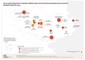 Cyanobactéries dans les eaux douces de loisir bretonnes, saison 2024