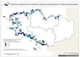Dégâts causés par les tempêtes dans les communes littorales bretonnes entre 1982 et fin janvier 2019