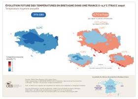 Évolution future des températures en Bretagne dans une France à +2,7°C (TRACC 2050) - Température moyenne annuelle