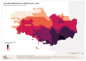 Le climat breton de la période 1976-2005 - Températures extrêmes sur l'année