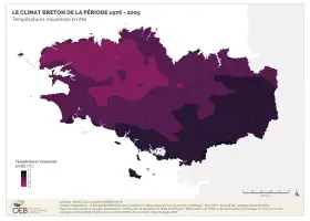 Le climat breton de la période 1976-2005 - Températures moyennes en été