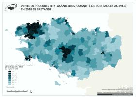 Vente de produits phytosanitaires (quantité de substances actives) en 2018 en Bretagne